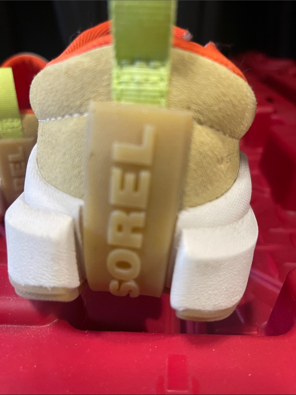 Sorel Beige Suede Sneaker with White Sole and Neon Yellow Pull Tab sz8 - Picture 5 of 8